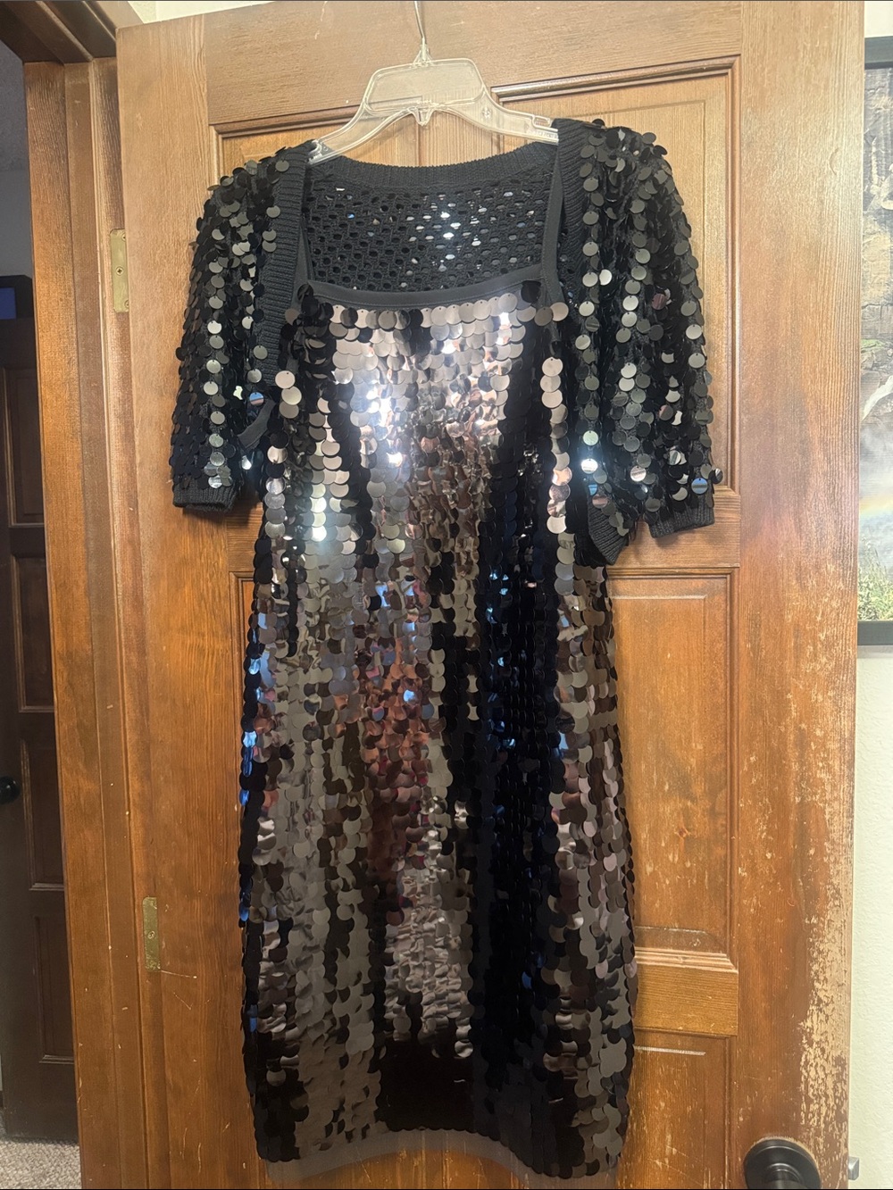Black Sequin Short Sleeve Dress